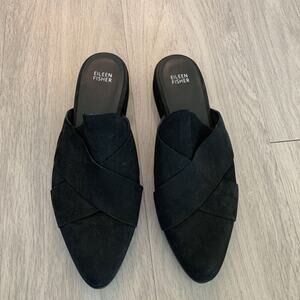 EILEEN FISHER Flat NUBUCK MULES - Black Size 11